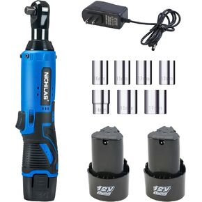 Cordless Electric Ratchet Wrench 3/8", 12V Power Ratchet Driver Tool with 7 Sockets & 2-Pack 2.0Ah Battery and Charger