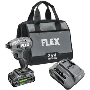 FLEX 24V Brushless Cordless 1/4-Inch 2,500 In-Lbs Torque Quick Eject Hex Impact Driver Multi-Mode Kit with 6.0Ah Stacked Lithium Battery and 280W Rapid Charger - FX1371A-1H
