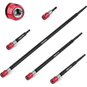Magnetic Screwdriver Bit Holder Set: 5-Piece 1/4 Inch Hex Shank Quick Release Extension Adapter | Super Straight Durable CR-V Steel | Universal Fit for Impact Driver Bits | 2", 4", 6", 12", 17" Long in Saudi Arabia
