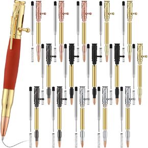 Pickmesh 15 Set Woodturning Pen Kit Whiskey Barrel Bolt Action Ballpoint Pen Kit with Refill Copper Gun Study Supplies for DIY Making Classroom Supply Teacher Student Gift