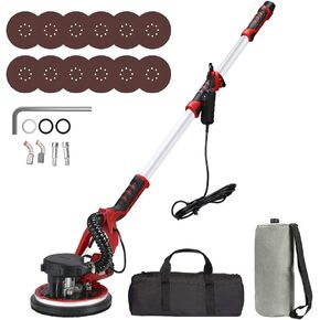 Drywall Sander,1250W Electric Wall Sander, Double-Deck LED Lights Sander, Electric Drywall Sander w/Dust-Free Automatic Vacuum System 5 Variable Speed,12PC Sanding Disks
