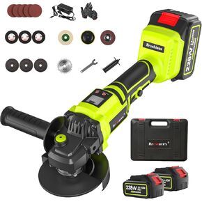 21V Cordless Angle Grinder Set, 2x 4.0 AH Battery Power Angle Grinder Tools, 3 in1 Cordless Power Angle Grinder with 10x5" Cutting Wheels, 8500 RPM Brushless Motor Metal Grinder for Cutting, Polish