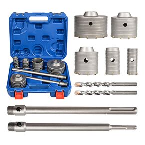 9Pcs Masonry Concrete Hole Saw Kit - Tungsten Carbide 300mm SDS Plus and SDS MAX Bit Shank Diamond Core Drill Bits Set (30 40 65 80 100mm) - Hole Saw Set for Concrete Brick Stone Cement Tile