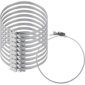 4'' Inch - Pack of 10 - Adjustable Stainless Steel Worm Gear Steel Duct Clamps - Dryer Vent Clamp - Pipe Clamp for Air Ducting, Automotive - Worm Drive Hose Tighteners