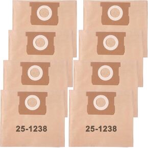 8 Pack 25-1238 Vacuum Bags Compatible with Stanley & Porter Cable 4 Gallon Wet/Dry Vacuum SL18301-4B, SL18301-3B, PCX18301-4B