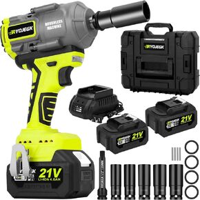 1000N.m(740ft-lbs) Cordless Impact Wrench, 21V 1/2"Brushless power Impact Gun, 0-4200 RPM w/ 2 x 4.0Ah Battery & Fast Charger & 5 Sockets, Pistola De Impacto for Car Truck Home