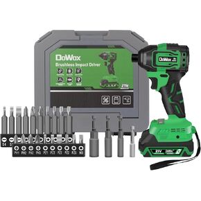 Impact Driver 21V, 2035 In-lbs Brushless Cordless Impact Drill Set, 1/4" Chuck, 4-Speed, with 2.0Ah Battery, Fast Charger, 20 Screwdriver Bits, 3 Sockets, 1 Extension Holder, 1 Storage Box