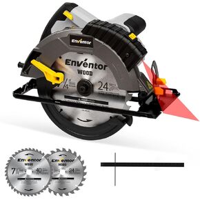 ENVENTOR Circular Saw Corded, 14A Electric Circular Saws 7-1/4-Inch with Laser Guide, 2 Blade Saws (40T/24T), Max Cutting Depth 2-7/16"(90°), 1-13/16"(0°-45°), Single Handed Bevel, 5500RPM