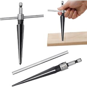 EMVANV 2Pcs Bridge Pin Hole Reamer, 3-13mm(1/8''-1/2'') & 5-16mm(½-5/8") T Handle Taper Reamer Set, 6 Fluted Chamfer Reaming Tool, Bridge Pin Hole Handle Tapered Reamers(Black Silver)