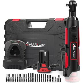 مجموعة مفاتيح ربط السقاطة الكهربائية اللاسلكية AVID POWER 3/8 بوصة، 50 نيوتن متر (37 قدمًا - رطل) 12 فولت مع شاحن سريع لمدة ساعة واحدة، بطارية 2.0 أمبير، سرعة متغيرة، 10 مقابس in Kuwait