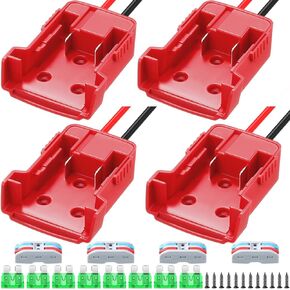 4 Pack Wheels Adapter Compatible with Milwaukee/M18 18v Battery Adapter Converter Kit for RC Car Robotics RC Truck DIY Use Power Connector with 12AWG Wire Fuses and Wire Terminals