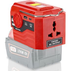 عاكس طاقة Hipoke لبطارية ليثيوم أيون Milwaukee M18 18 فولت، عاكس 20 فولت إلى 120 فولت مع منفذ USB، منفذ TYPE-C وإضاءة LED، محول جهد 200 واط تيار مستمر إلى تيار متردد للتخييم في حالات الطوارئ (أداة فقط) in Kuwait
