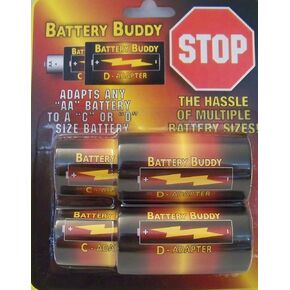 AA to C battery converter, AA to D battery spacer, C to D battery adapter by Battery Buddy™ (1 Pack)