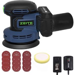 5 Inch 20V 2.0Ah Orbital Sander Cordless, 6 Variable Speed 3,000-11,000 OPM Electric Sander for Woodworking, 12Pcs Sandpaper Polishing Pad, Efficient Dust Extractor for DIY Sanding Polishing