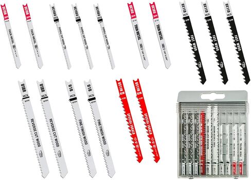 FOXBC 16PCS U-Shank Jig Saw Blade Set for Wood Plastic Metal Cutting, Compatible with Bosch DEWALT SKIL Black and Decker Jigsaw Blades U Shank includes 6T 8T 10T 17T 24T 36T with Case in Kuwait