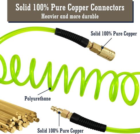 1/4 in x 25 ft Polyurethane Air Hose with Bend Restrictor, Air Compressor Hose with 1/4 Solid 100% Pure Copper Quick Connect Fittings and I/M Plug Kit, Coiled PU Air Hose 1/4", Blue in Saudi Arabia