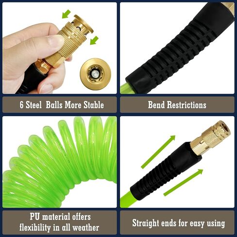 1/4 in x 25 ft Polyurethane Air Hose with Bend Restrictor, Air Compressor Hose with 1/4 Solid 100% Pure Copper Quick Connect Fittings and I/M Plug Kit, Coiled PU Air Hose 1/4", Blue in Saudi Arabia