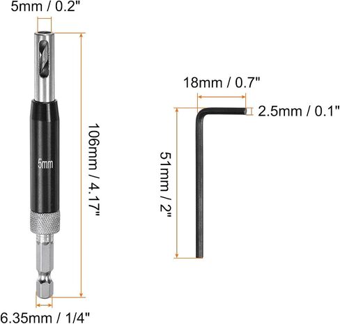 HARFINGTON Self Centering Drill Bit Set 7/64", 1/4" Hex Shank Drilling Bits for Wood Working, Cabinet Door Hinge Hole Punch Tool Self Center with Hex Keys L-Shaped, Black in Saudi Arabia