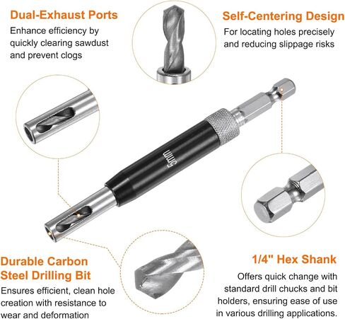 HARFINGTON Self Centering Drill Bit Set 7/64", 1/4" Hex Shank Drilling Bits for Wood Working, Cabinet Door Hinge Hole Punch Tool Self Center with Hex Keys L-Shaped, Black in Saudi Arabia