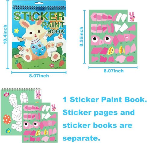 2PCS Crafts for Kids Ages 4-8,8-10 Sticker Paint Number Books Sticker Books for Kids Animal and Ocean Stickers for Kids Birthday Easter Party Favor Road Plane Car Travel Activity (Ocean+Animal) in Kuwait