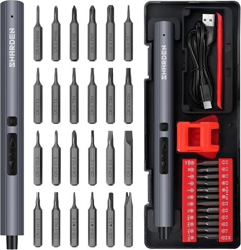 SHARDEN Mini Electric Screwdriver,29 in 1 Small Electric Screwdriver Kit with 24 Magnetic Bits,Precision Screwdriver Cordless Repair Tool for Phone Camera Laptop Watch in Saudi Arabia