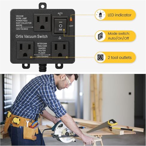 Automatic Vacuum Switch, Ortis Vacuum Switch for More Power Tools, Delay Vacuum On/Off to Prevent Circuit Overload and Tripping, Keep Your Workplace Cleaner, Better for Your Lung in Kuwait