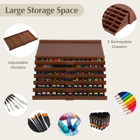 VISWIN 6-Drawer Art Supply Storage Organizer, Beech Wood Artist Storage Box with Removable Dividers, Portable Art Box for Paints, Brushes, Pencils, Pens, Pastels - Walnut in Saudi Arabia