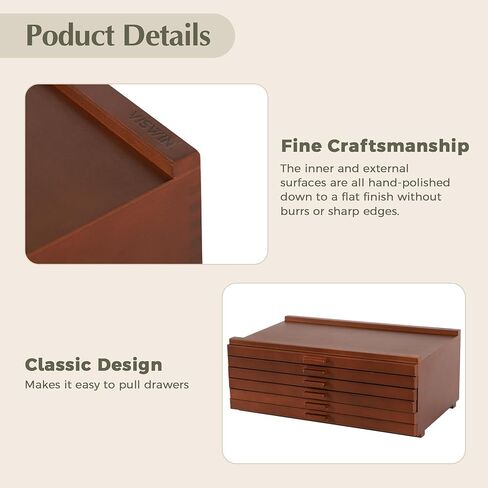 VISWIN 6-Drawer Art Supply Storage Organizer, Beech Wood Artist Storage Box with Removable Dividers, Portable Art Box for Paints, Brushes, Pencils, Pens, Pastels - Walnut in Saudi Arabia