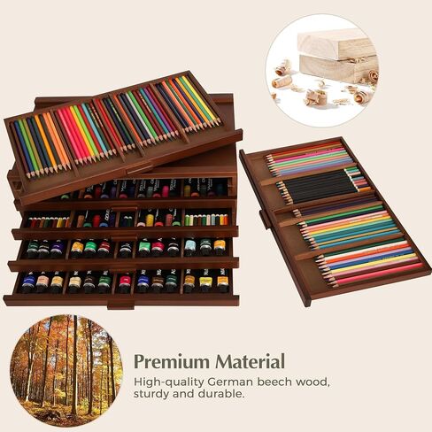 VISWIN 6-Drawer Art Supply Storage Organizer, Beech Wood Artist Storage Box with Removable Dividers, Portable Art Box for Paints, Brushes, Pencils, Pens, Pastels - Walnut in Saudi Arabia