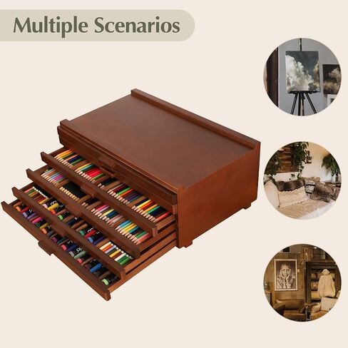 VISWIN 6-Drawer Art Supply Storage Organizer, Beech Wood Artist Storage Box with Removable Dividers, Portable Art Box for Paints, Brushes, Pencils, Pens, Pastels - Walnut in Saudi Arabia