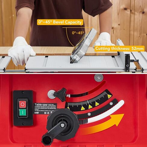 Table Saw, 10In Portable Table Saw 1800W, Cutting Speed Up to 5000RPM, 90°Cross Cut & 0-45°Cutting, Adjustable Blade Height for Woodworking, DIY Working in Saudi Arabia