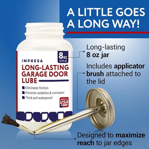 [8oz. Jar] Garage Door Lubricant w/Built-in Applicator Brush - Weatherproof Silicone Grease Garage Door Lubricants - Made in USA Dielectric Grease Garage Door Lube - Garage Door Grease Silicone Paste in Kuwait
