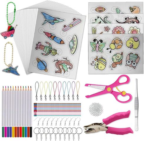DERERSTE Shrink Plastic Sheet Kit,180 Pcs A5 Heat Shrinky Art Crafts Set, Include 25Pcs Shrink Art Film Paper and 155 Accessories for Creative Art Craft DIY Ornaments Keychains in Kuwait