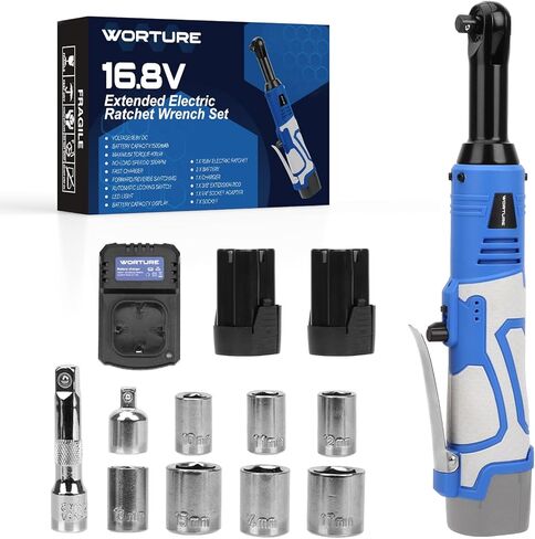 Cordless Electric Ratchet Wrench, 40N.m 12V Power Ratchet Tool Kit with 2 * 2000mAh Lithium-ion Batteries, 1 * Fast Charger, 7 * Sockets, 1 * 1/4 Inch Adaptor, 1 * Extension Bar in Saudi Arabia