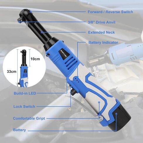 Cordless Electric Ratchet Wrench, 40N.m 12V Power Ratchet Tool Kit with 2 * 2000mAh Lithium-ion Batteries, 1 * Fast Charger, 7 * Sockets, 1 * 1/4 Inch Adaptor, 1 * Extension Bar in Saudi Arabia