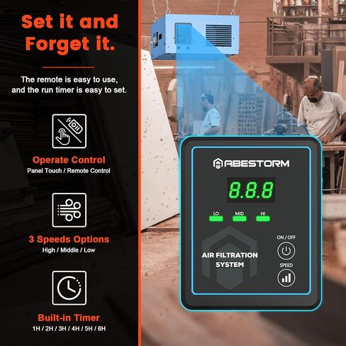 Abestorm 3-Speed Remote-Controlled Air Filtration System, Industrial Hanging Air Filter w/RF Remote for Woodworking, Garage, Workshop, DecDust 1100 in Kuwait