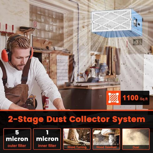 Abestorm 3-Speed Remote-Controlled Air Filtration System, Industrial Hanging Air Filter w/RF Remote for Woodworking, Garage, Workshop, DecDust 1100 in Kuwait