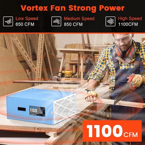 Abestorm 3-Speed Remote-Controlled Air Filtration System, Industrial Hanging Air Filter w/RF Remote for Woodworking, Garage, Workshop, DecDust 1100 in Kuwait