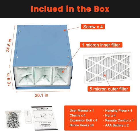 Abestorm 3-Speed Remote-Controlled Air Filtration System, Industrial Hanging Air Filter w/RF Remote for Woodworking, Garage, Workshop, DecDust 1100 in Kuwait