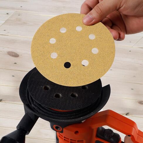 5-Inch 8-Hole Hook and Loop Gold Sanding Discs, Box of 50 Sandpaper Include 60 80 120 150 and 220 Grits in Saudi Arabia