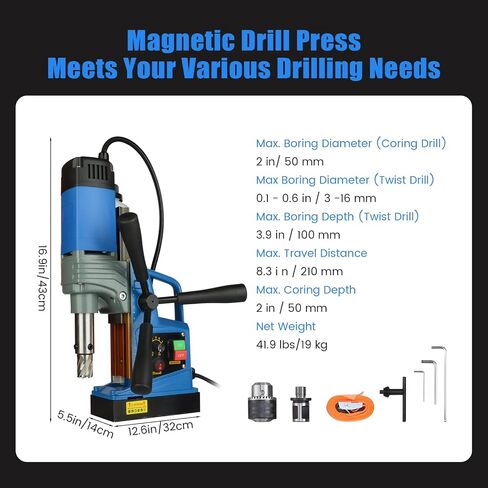 Magnetic Drill Press, 1550W 500 PRM Portable Mag Drill Press, 2922lbf Power, 10-Speed, Electric Heavy Duty Magnetic Drill with 2" Boring Diameter, for Metal Working Industrial Home Improvement in Saudi Arabia