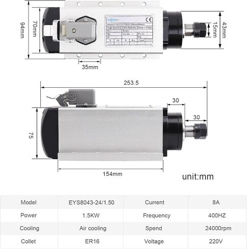 Daedalus CNC Spindle Motor Kit, 110V, 1.5KW, ER16 in Saudi Arabia