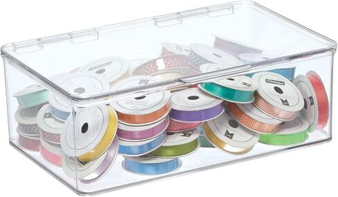 mDesign Plastic Craft Room Stackable Storage Organizer Box Containers with Hinged Lid for Thread, Beads, Ribbon, Glitter, Clay, Sewing, Crochet, Stamps, Scissors, Ligne Collection - 4 Pack - Clear in Saudi Arabia