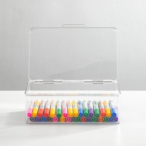 mDesign Plastic Craft Room Stackable Storage Organizer Box Containers with Hinged Lid for Thread, Beads, Ribbon, Glitter, Clay, Sewing, Crochet, Stamps, Scissors, Ligne Collection - 4 Pack - Clear in Saudi Arabia