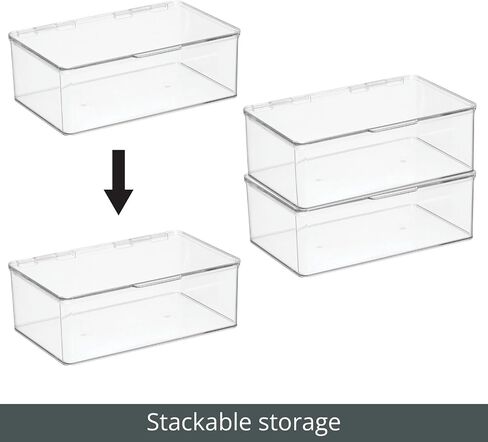mDesign Plastic Craft Room Stackable Storage Organizer Box Containers with Hinged Lid for Thread, Beads, Ribbon, Glitter, Clay, Sewing, Crochet, Stamps, Scissors, Ligne Collection - 4 Pack - Clear in Saudi Arabia