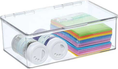 mDesign Plastic Craft Room Stackable Storage Organizer Box Containers with Hinged Lid for Thread, Beads, Ribbon, Glitter, Clay, Sewing, Crochet, Stamps, Scissors, Ligne Collection - 4 Pack - Clear in Saudi Arabia
