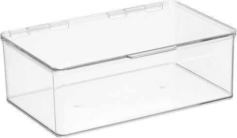 mDesign Plastic Craft Room Stackable Storage Organizer Box Containers with Hinged Lid for Thread, Beads, Ribbon, Glitter, Clay, Sewing, Crochet, Stamps, Scissors, Ligne Collection - 4 Pack - Clear in Saudi Arabia