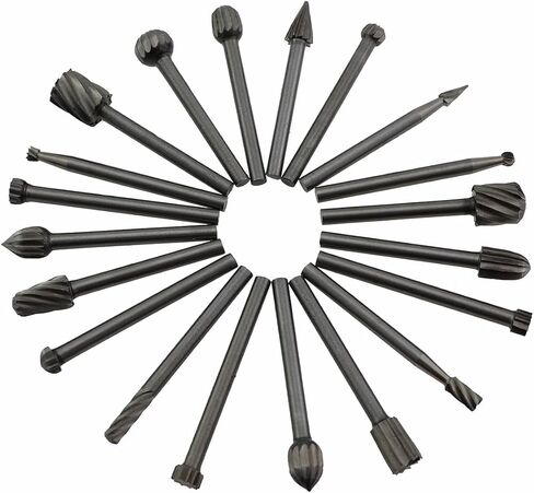 20PCS HSS Rotary Burr Set Engraving Milling Cutters Silver Metal Rotary Grinding Head Shank Diameter 3mm for Woodworking Engraving Drilling Slotting in Saudi Arabia