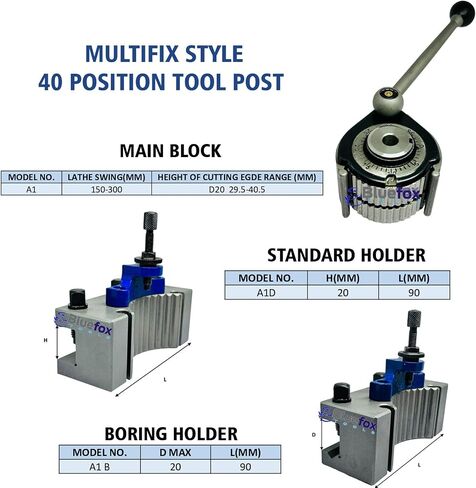 حامل أداة تحول AD2090 لمجموعة أدوات مخرطة التغيير السريع من النوع A1 أو Multifix | صلابة الحامل [HRC] 40 | ارتفاع قابل للتثبيت 10-20 ملم in Kuwait