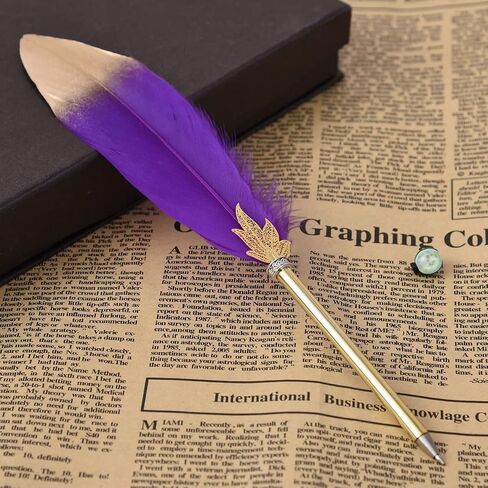 Quill Pen Vintage Feather Calligraphy Pen Refined Quill Ballpoint for Writing Signature or Gift Wedding Bridal (Black) in Kuwait